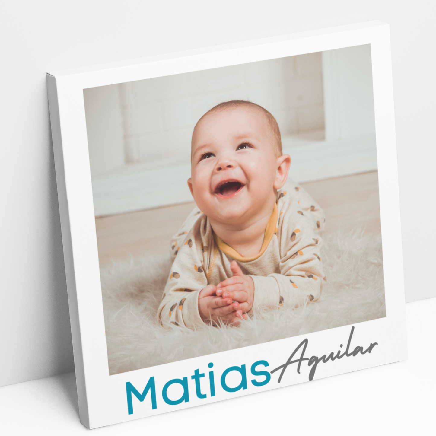 Cuadro Personalizado de Bebe con Fotografía, Nombre y Apellido (Cuadrado)