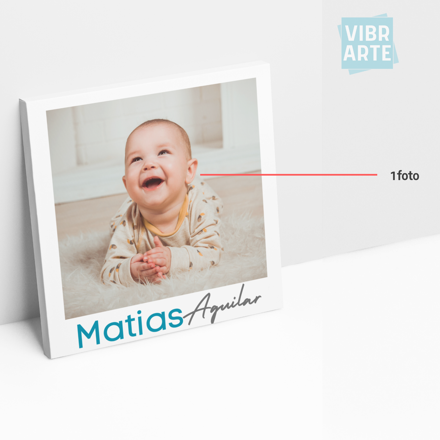 Cuadro Personalizado de Bebe con Fotografía, Nombre y Apellido (Cuadrado)