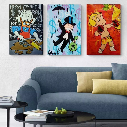 Set de 3 Cuadros - Alec Monopoly Richie Rich & Scrooge McDuck